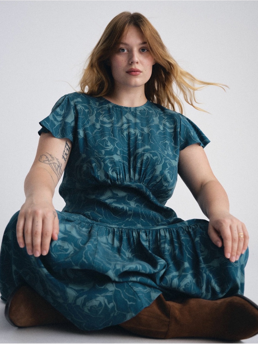 Universal Standard Mariella Stretch Cupro Dress in Teal Rose